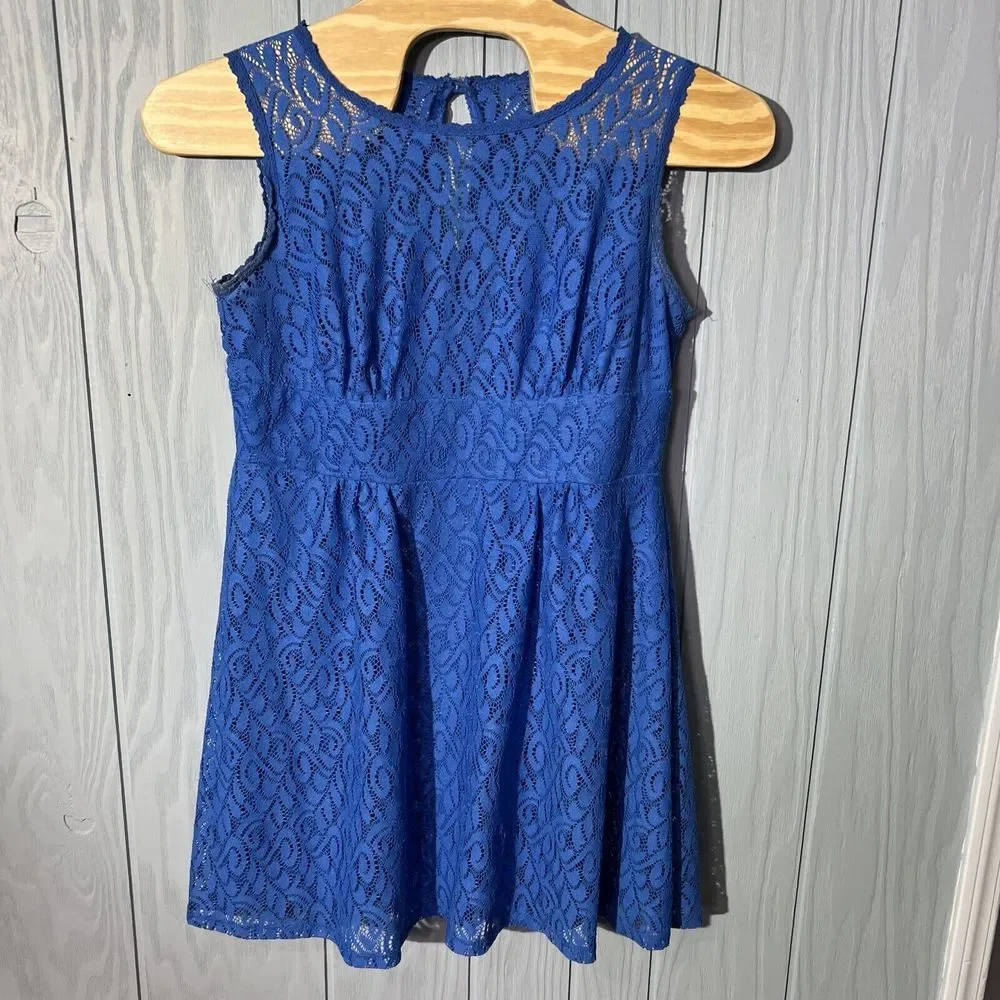 Dress Barn Lace Overlay Blue Dress Knee Length Sleeveless‎ Womens Size 14